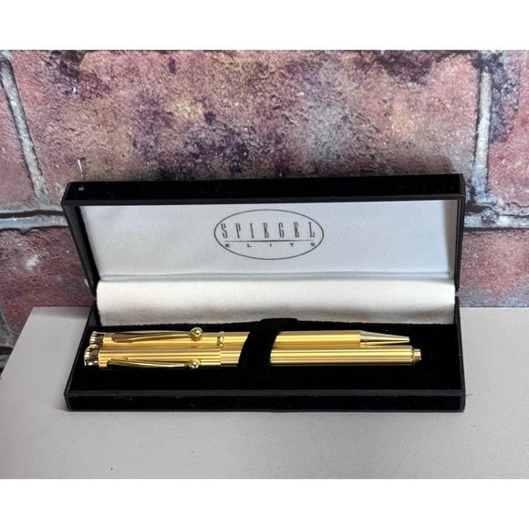Vintage Spiegel Elite Pen Set of 2 Gold Tone Ball Point Pens w/ Box Refillable - Picture 1 of 5